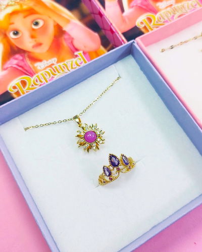 Kit Rapunzel Collar Sol Giratorio + Anillo Corona