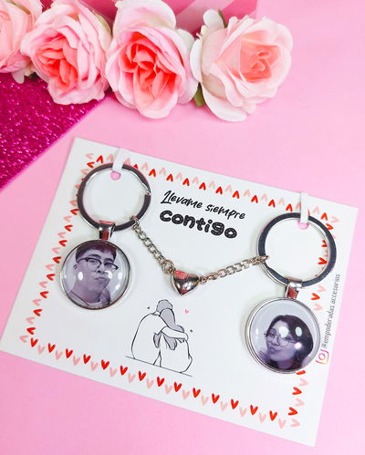 Llavero con foto + Imán corazón