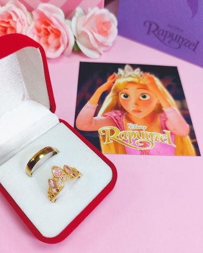 Anillo Promesa Rapunzel Corona + Alianza + Estuche