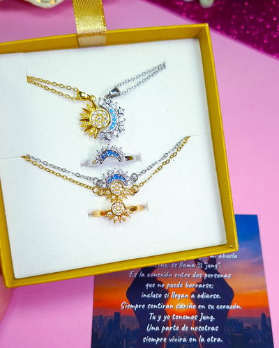 Kit Collar + Pulsera + Anillo Sol y Luna + Estuche