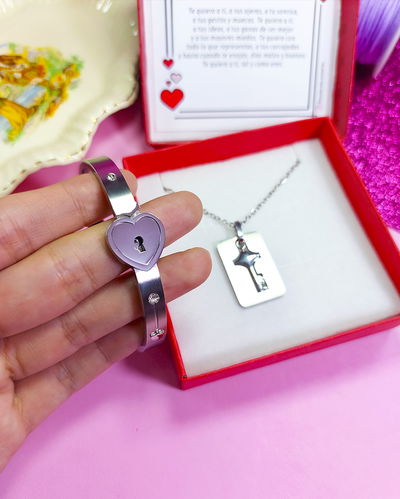 Pulsera Candado + Collar Llave Acero