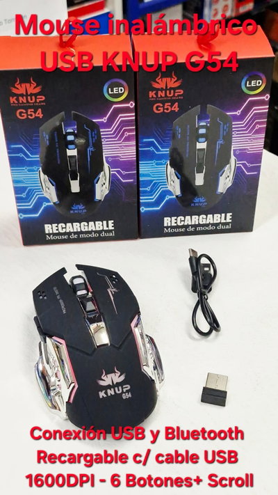 Mouse Inalambrico C/Usb + Bluetooth Knup G54