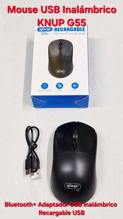Mouse Inalambrico C/Usb + Bluetooth Knup G55