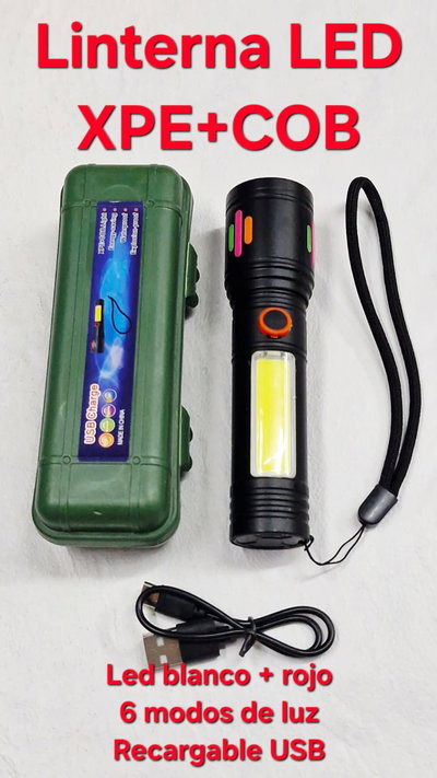 Linterna LED Recargable XPE+COB