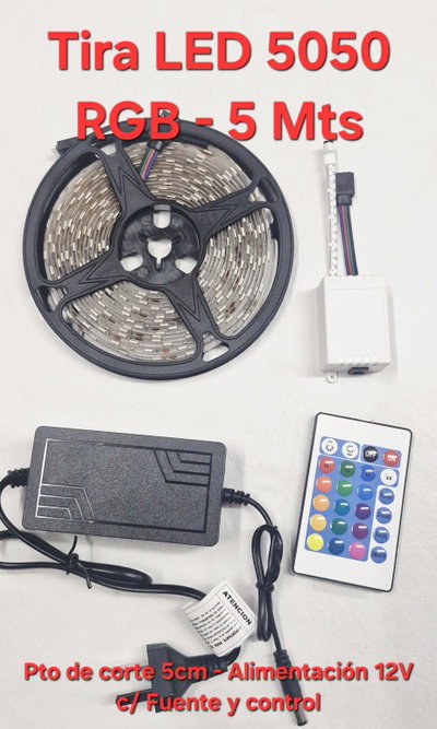 Kit Tira RGB 5050 c/fuente y control