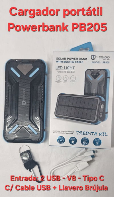 Power Bank Cargador Portatil YESIDO PB205 - Carga solar