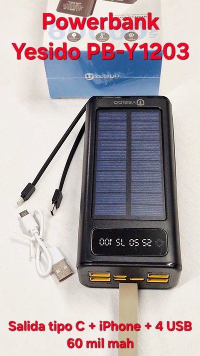 Power Bank Cargador Portatil YESIDO PB-Y1203 - Carga solar
