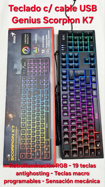 Teclado c/ cable USB Gamer RGB Genius Scorpion K7
