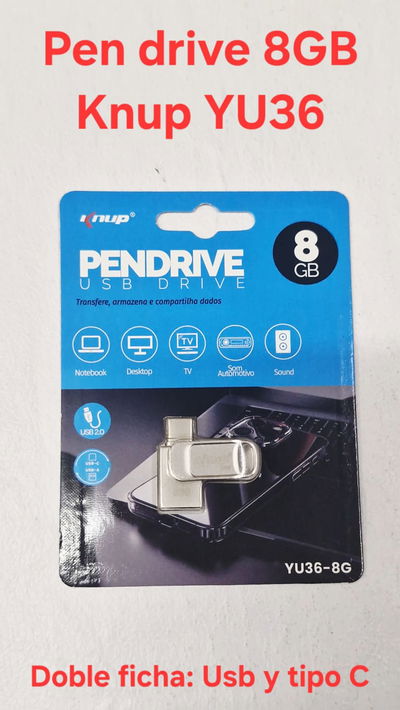 Pen Drive 8GB Knup YU36 USB+ Tipo C
