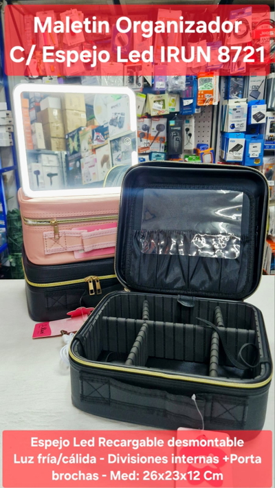 Maletin Organizador de Maquillaje C/Espejo Led IRUN 8721