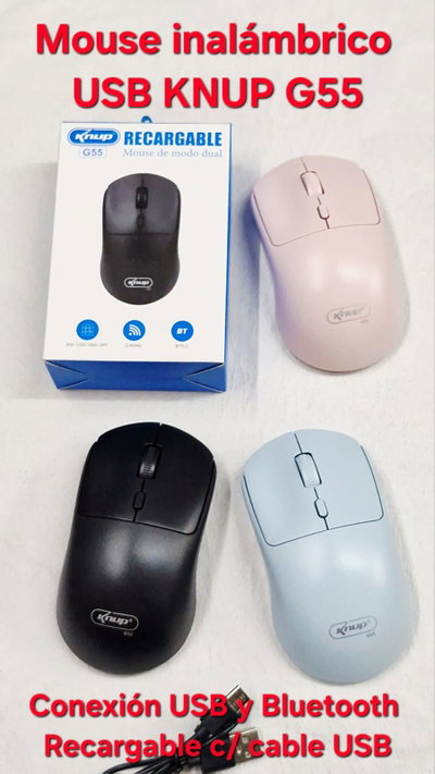 Mouse Inalambrico C/Usb + Bluetooth Knup G55