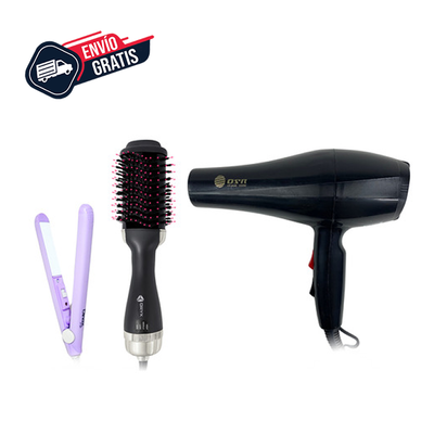 Combo Belleza 1 - Secador De Pelo + Mini Planchita + Cepillo Alisador