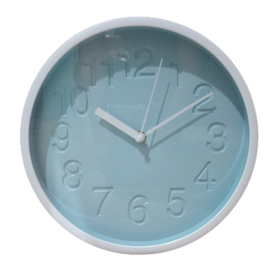 RELOJ DE PARED CELESTE Y BLANCO 25CM