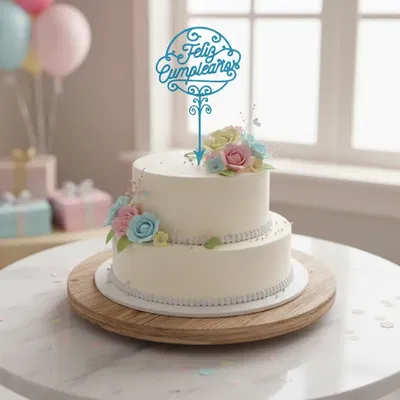 TOPPER FELIZ CUMPLEAÑOS SILUETAS IMPRESION 3D