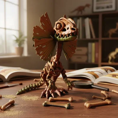 DINOSAURIO ESQUELETO DILOPHOSAURUS ARTICULADO TRICOLOR