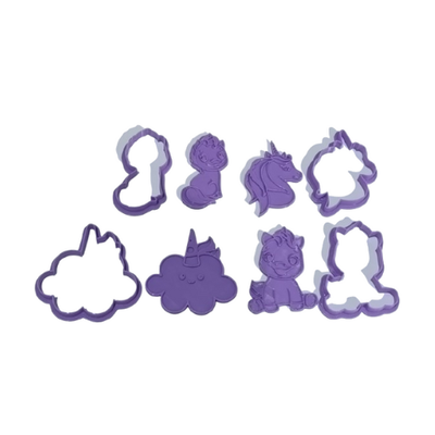 UNICORNIO CORTANTES Y MARCADORES PACK 4 PIEZAS 8CM