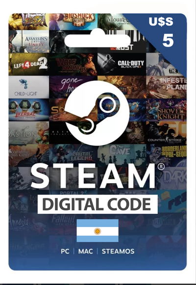 Tarjeta De Regalo Steam - 5 Dólares - Cartera Steam Wallet Argentina