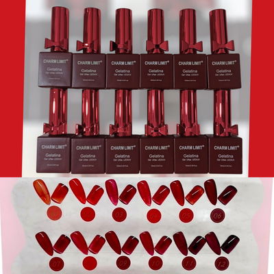 ESMALTES GELATINA X12 CHARM LIMIT ROJOS BORDO