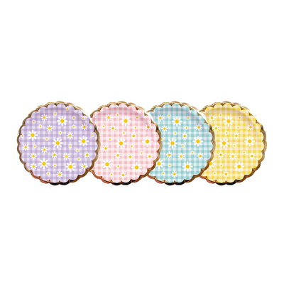 Plato margarita surtido pastel contorno dorado x8 unidades