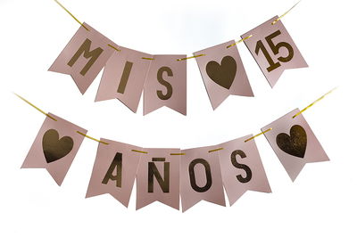 Banderín "Mis 15 años" STAMPING ROSA GOLD