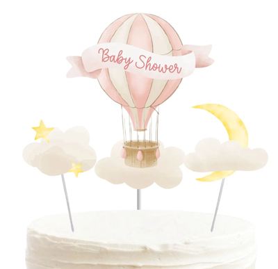 Topper silueta GLOBO AEROSTATICO BABY SHOWER ROSA