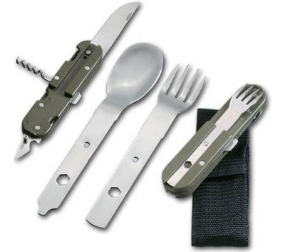 Set de cubiertos para camping VERDE MILITAR 15 cm desmontable