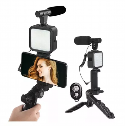 Monopod y tripode con micrófono y luz led para celular -KD-4920-