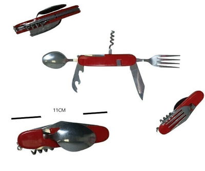 Set de cubiertos para camping rojo 10cm desmontable