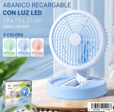 Ventilador recargable con brazo plegable y aro led 20cm-JK-F665-