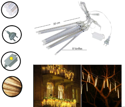 Varilla meteoro LED cálido x8 