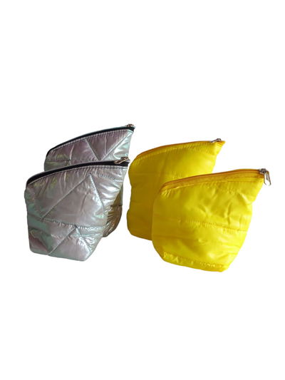 Yerbera y azucarera de tela INFLABLE amarillo y tornasolado plata 19cm x2 unidades