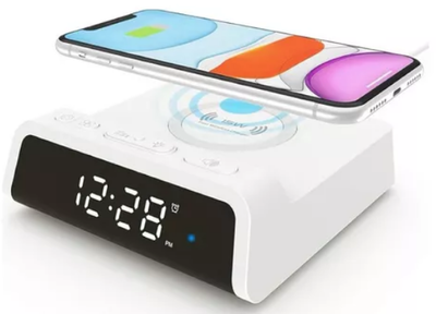 Reloj alarma digital con cargador base inalámbrica