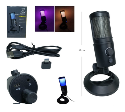 Micrófono condenser con efecto luz RGB con retorno y reducción de ruido (MIC-31006)