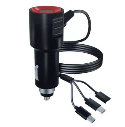 Cargador de auto TIME 3 en 1 5v 3.1A TIPO C IPHONE MICRO USB/V8 (CAR-53003)