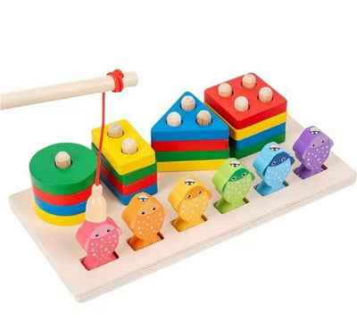 Cubo rompecabezas de encastre 2 en 1 didáctico + Juego de pesca imantado de madera (MD45)