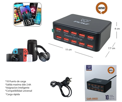 Multiplicador 10 PUERTOS USB 60W (CAR-59051)