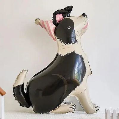 Globo perro Border Collie con bonete rosa 90 x 90 cm.