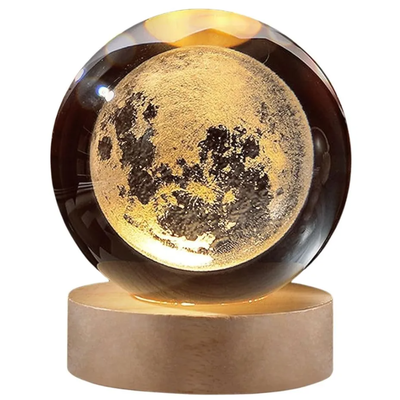 Bola cristal GRANDE LED LUNA con base de madera (COD: F)