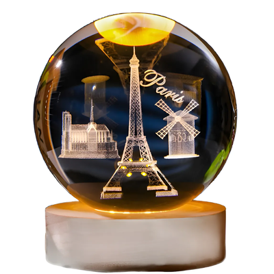 Bola cristal CHICO LED PARIS con base de madera (COD: D)