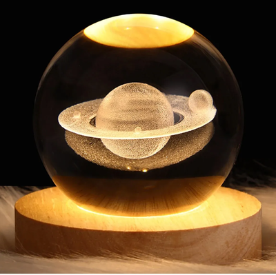 Bola cristal GRANDE LED SATURNO con base de madera (COD: E)