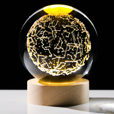 Bola cristal GRANDE LED CONSTELACIONES con base de madera (COD: C)