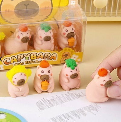 Goma de borrar CAPIBARA x4 unidades en cajita (ideal para sorpresitas)