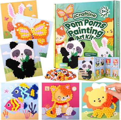 Kit pintura con POMPONES 3D 21x21cm diseños surtidos en caja