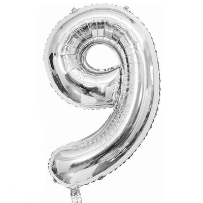 Globos números plateados N9 16" 35cm x1 unidad