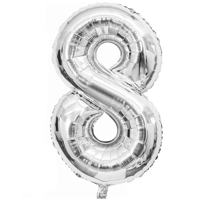 Globos números plateados N8 16" 35cm x1 unidad