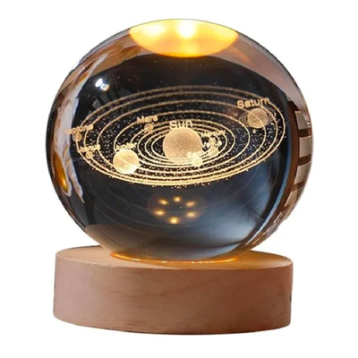 Bola cristal GRANDE LED SISTEMA SOLAR con base de madera (LED-83072)