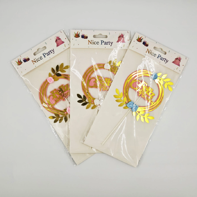 Topper torta Feliz cumpleaños dorado y rosa