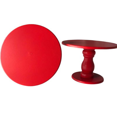 Base ROJA alzada pie de torta de madera Clásica 15cm de alto x 25cm de diámetro