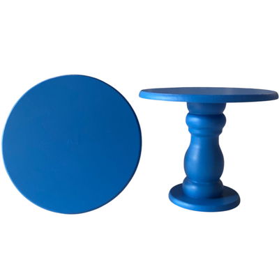 Base AZUL alzada pie de torta de madera Clásica 15cm de alto x 20cm de diámetro