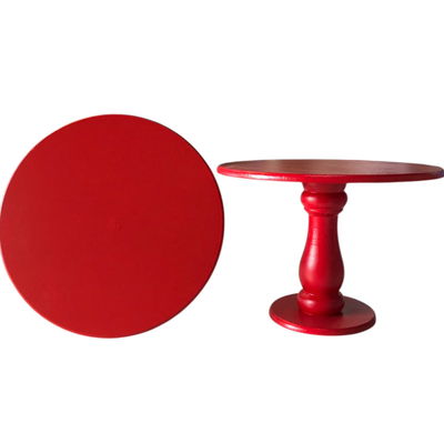 Base ROJA alzada pie de torta de madera Clásica 20cm de alto x 30cm de diámetro